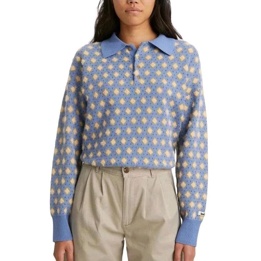 Levis Remy Diamond Collar Sweater Size M Preppy Cabin Cottage Grandma Academia
